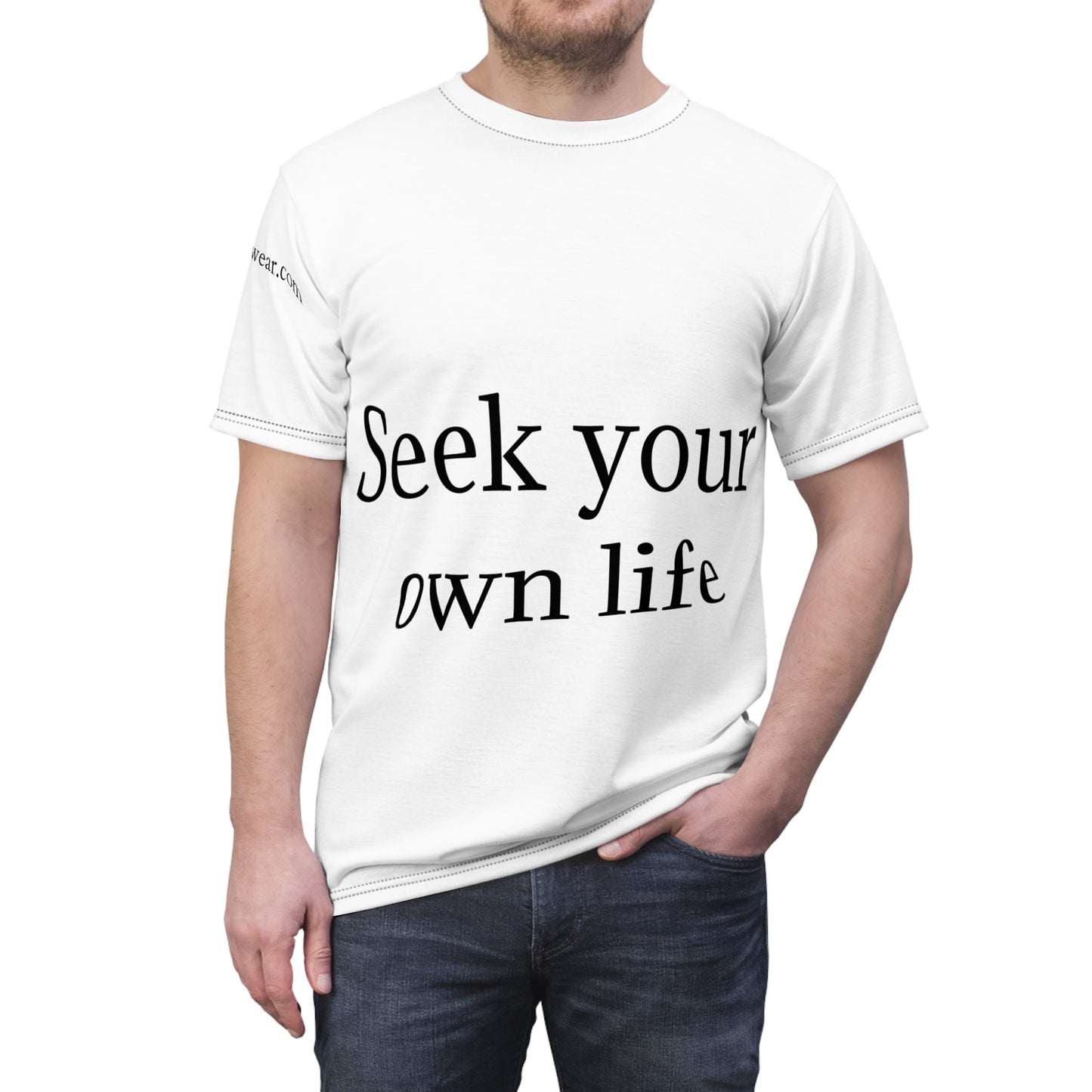 Seek Your Own Life. Stop Worrying about mine Unisex Cut & Sew Tee (AOP)