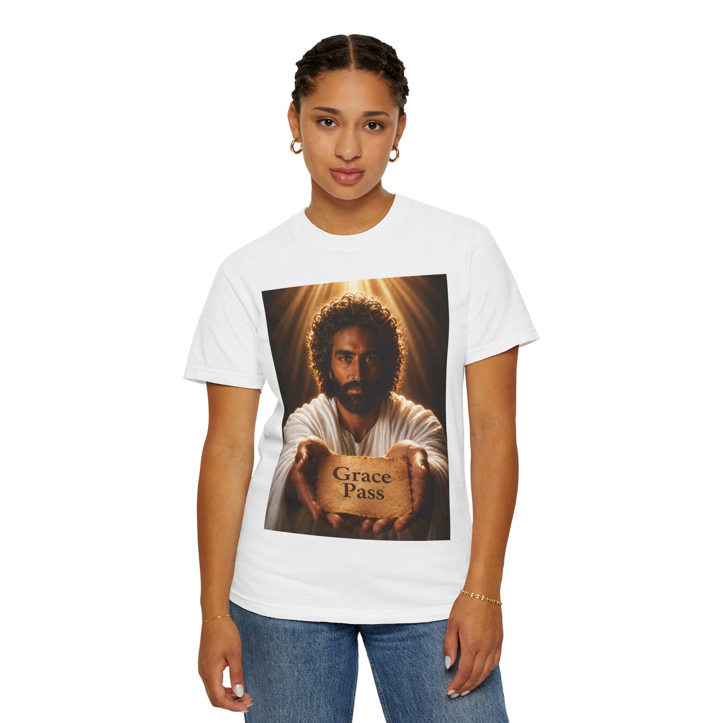 Christian T-Shirt — 'Grace Pass' Jesus Graphic Tee (Back: "GOD gave me a Grace Pass")