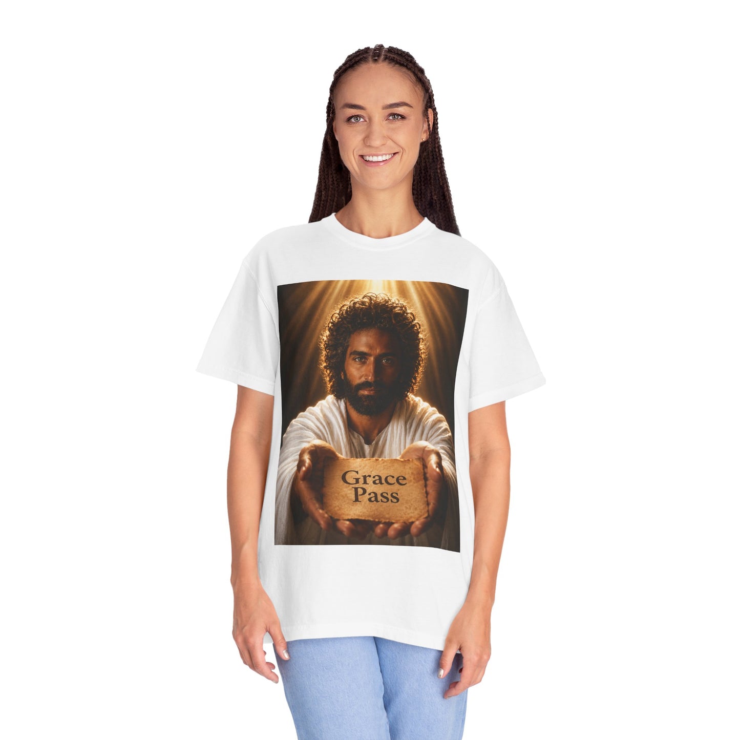 Christian T-Shirt — 'Grace Pass' Jesus Graphic Tee (Back: "GOD gave me a Grace Pass")