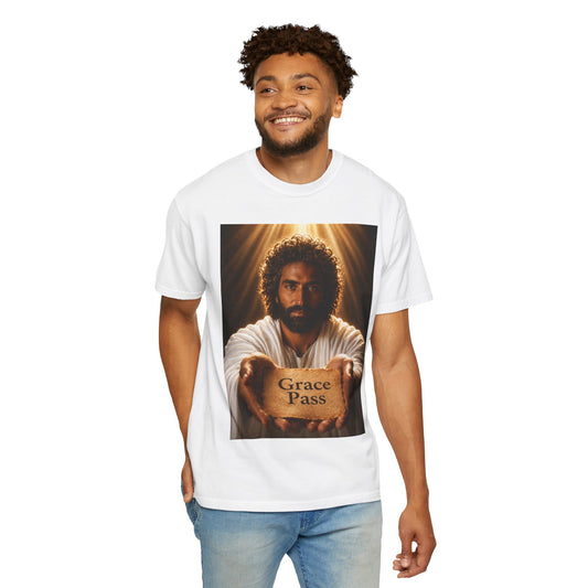 Christian T-Shirt — 'Grace Pass' Jesus Graphic Tee (Back: "GOD gave me a Grace Pass")