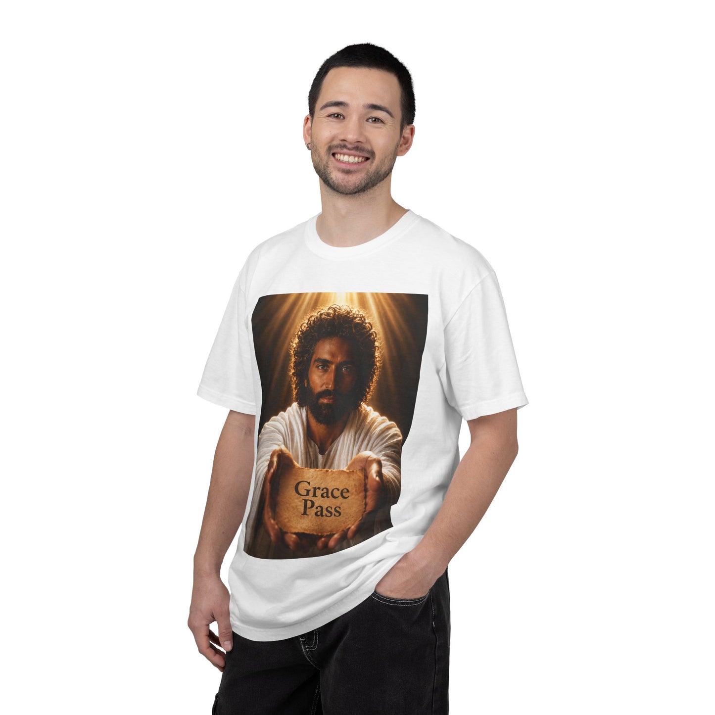 Christian T-Shirt — 'Grace Pass' Jesus Graphic Tee (Back: "GOD gave me a Grace Pass")