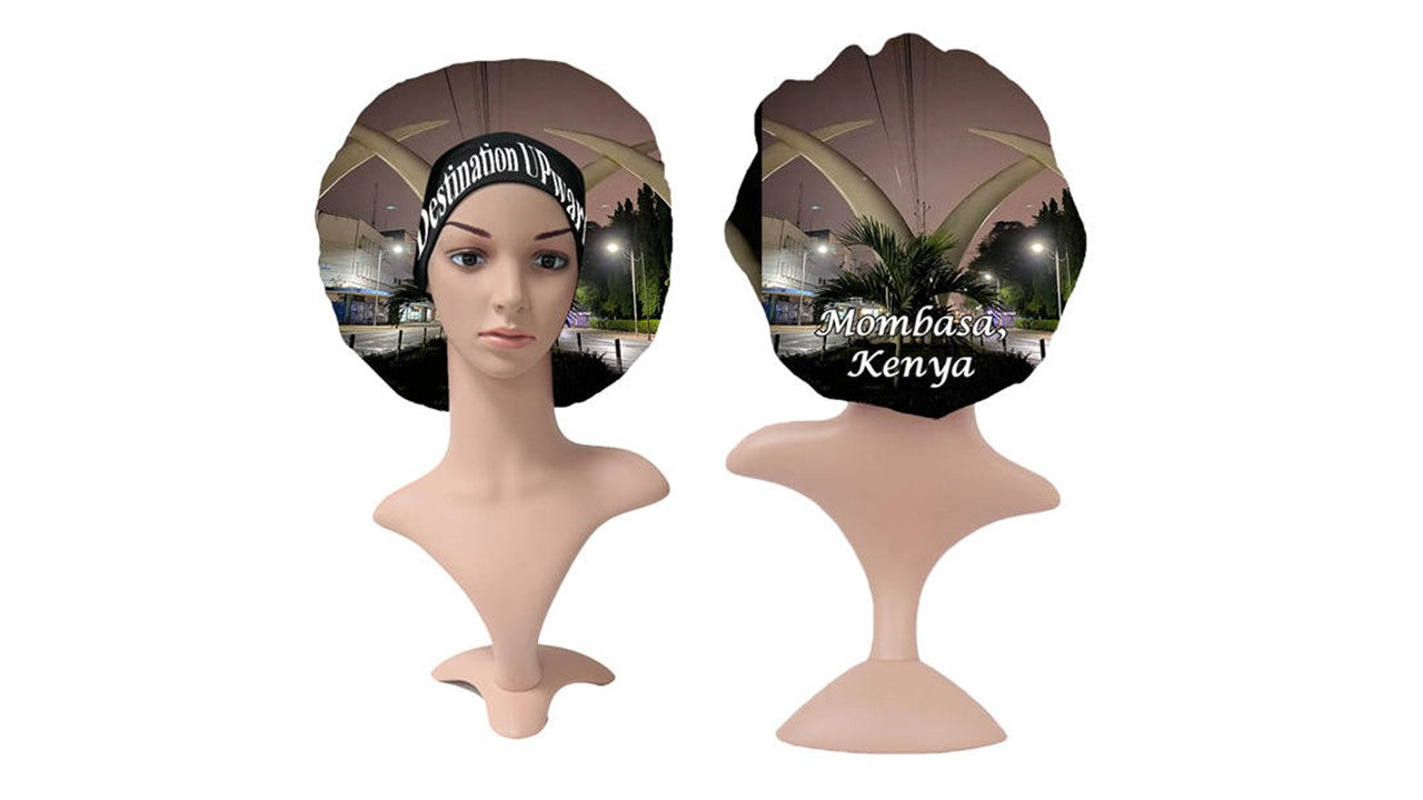 Mombasa, Kenya Bonnet Satin Reversible Hair Bonnet Cap, Wide Edge
