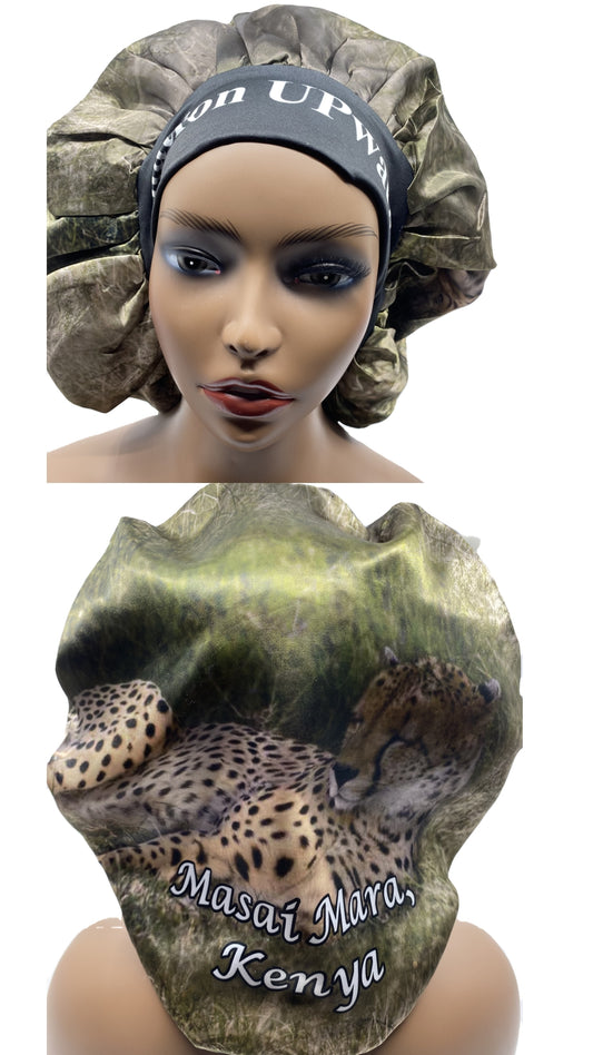 Masai Mara, Kenya Bonnet Satin Reversible Hair Bonnet Cap, Wide Edge